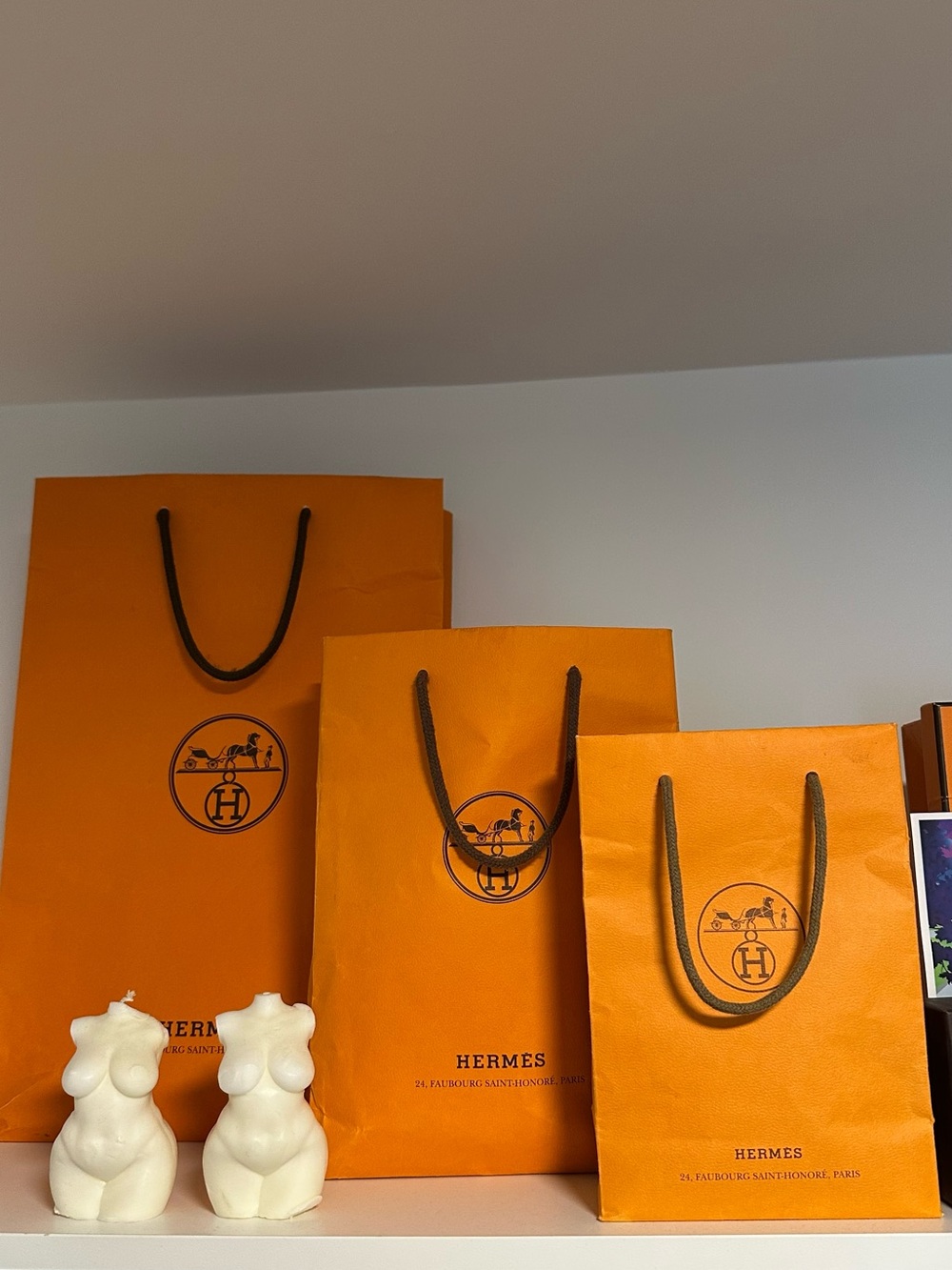 Hermes Bright Orange Shopping Bags Trio with Logo